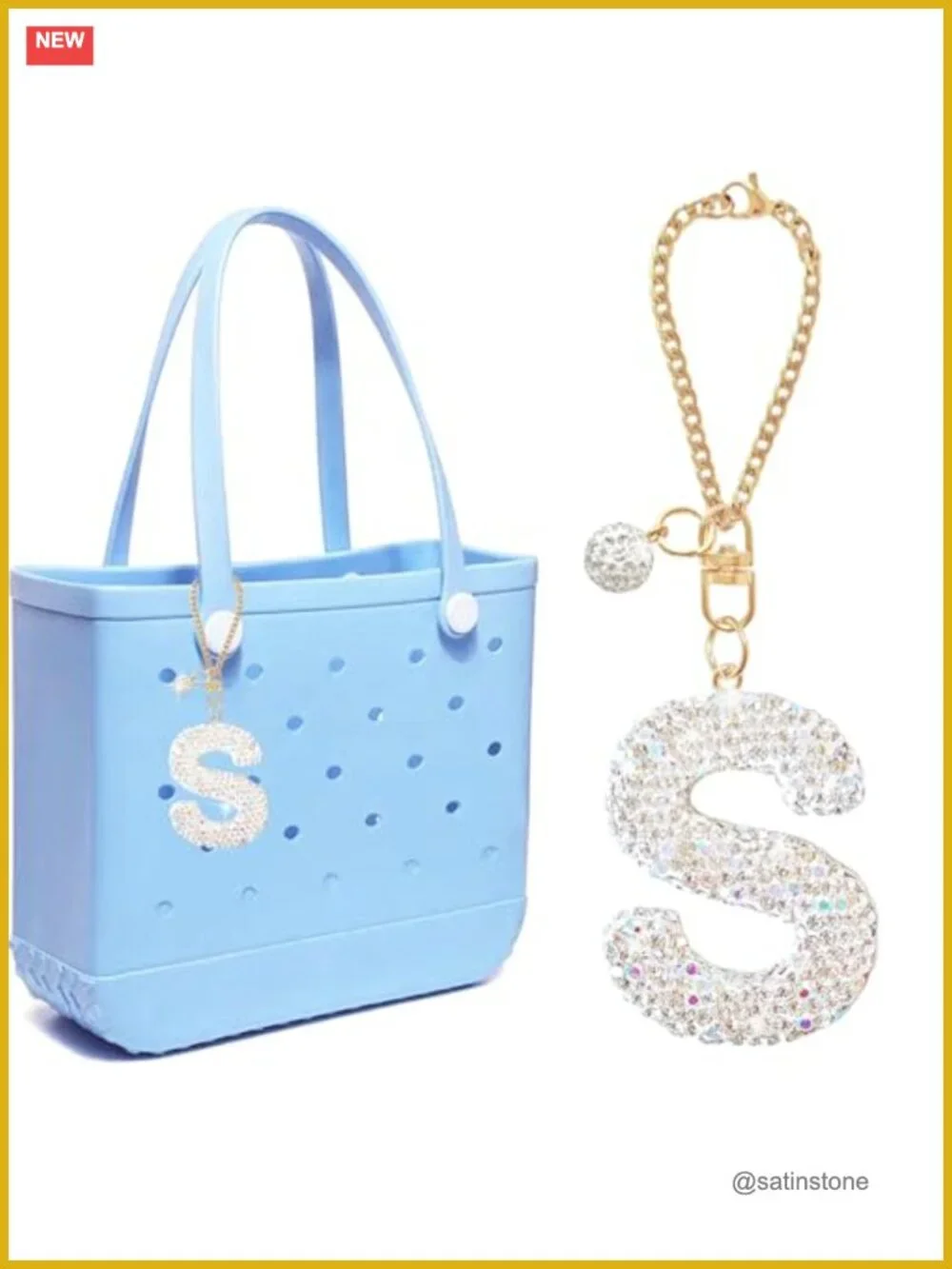 Rhinestone Letter Bogg Bag Charm Keychain for Women Girls Tote Handbag